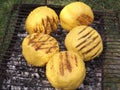 Polenta ball with sheep cheese on the grill