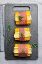 Polenta Bites with Prosciutto and Brie or Camembert Cheese, Polenta Appetizer, Delicious Snack
