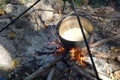 The polenta boils in the boiler.