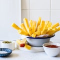 Polenta Chips with Ketchup and Pesto Royalty Free Stock Photo