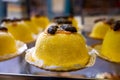 Polenta e Osei di Bergamo Alta most renowned sweet specialty cuisine, made from sponge cake, chocolate, butter, Royalty Free Stock Photo