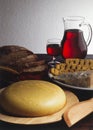 Polenta and gorgonzola cheese on table Royalty Free Stock Photo