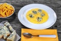 Polenta iwith cheese and cornmeal crackers Royalty Free Stock Photo