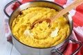 Polenta porridge with melted butter, close-up Royalty Free Stock Photo