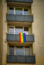 Poles display LGBT flag on terrace against intolerance in Poland