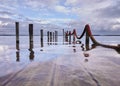 Poles from the submerged pier