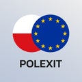 Polexit icon with Poland and EU flags. Poland and Europe crisis symbol. Vector illustration