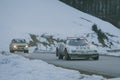 POLHOV GRADEC, SLOVENIA, 10.2.2023: Vintage Lancia Stratos is driving on snowy public road as part of a winter oldtimer rally