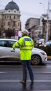 Police agent, Romanian Traffic Police (Politia Rutiera) directing traffic