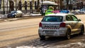 Police agents, Romanian Traffic Police Politia Rutiera directing traffic during the morning rush hour in downtown Bucharest,