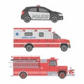 Police, Ambulance car and Fire truck
