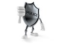 Police badge character with thumbs down gesture Royalty Free Stock Photo