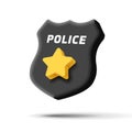 Police badge 3d icon, black shield with golden star, render digital label Royalty Free Stock Photo