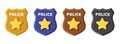 Police badge 3d icon, shield with golden star set in different colors, render digital label Royalty Free Stock Photo