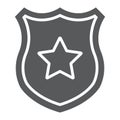 Police badge glyph icon, officer and law, shield with star sign, vector graphics, a solid pattern on a white background.