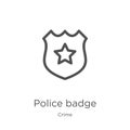 police badge icon vector from crime collection. Thin line police badge outline icon vector illustration. Outline, thin line police