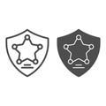 Police badge line and glyph icon. Officer badge vector illustration isolated on white. Star in shield outline style Royalty Free Stock Photo