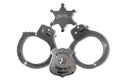 Police Badge Sheriff Star and Handcuffs - Stock Photo Royalty Free Stock Photo