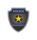 Police badge. Shield of cop department. Badge of officer police. emblem of sheriff. Symbol of security, law, protect, detective,