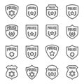 Police Badge Vector Line Icon Set. Contains such Icons as Sheriff, Military, Shield and more. Expanded Stroke