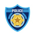 Police badge vector. Sheriff, marshal label illustrations. Law enforcement emblems for national days