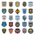 Police badges. Officer security federal agent signs and symbols police protection vector logo