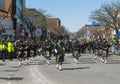 Police Bagpipers in Saint Patrick's Day parade Boston, USA Royalty Free Stock Photo