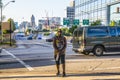 Police barricade breaks up as man looks the other way