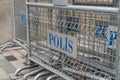 Police barrier in street put up by the police forces in Turkish at Istanbul Royalty Free Stock Photo