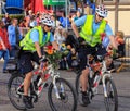 Police bicyclists during the Sechselauten parade in Zurich Royalty Free Stock Photo