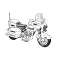 Police bike, hand drawn doodle sketch, isolated illustration