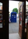 Police blue box in Earls Court London underground station. Tardis from Doctor Who