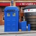 Police blue box in Earls Court London underground station. Tardis from Doctor Who