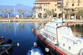 Police boat in marine of Torri del Benaco Royalty Free Stock Photo