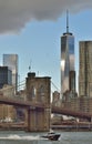 Police boat near the Brooklyn Bridge. Royalty Free Stock Photo