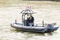 The Police boat patrolling on the Seine river, Paris, France. Royalty Free Stock Photo