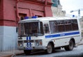 The police bus PAZ near Kremlin walls Royalty Free Stock Photo