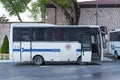 Police bus reinforced for riot control in Istanbul