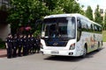 Police cadets at the training bus simulator.