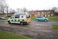 Police Camera Enforcement Unit Van parked at side of the road to enforce speed restrictions.  Speed camera sign visable as blurred Royalty Free Stock Photo