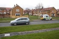 Police Camera Enforcement Unit Van parked at side of the road to enforce speed restrictions.  Speed camera sign visable as blurred Royalty Free Stock Photo