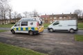 Police Camera Enforcement Unit Van parked at side of the road to enforce speed restrictions.  Speed camera sign visable as blurred Royalty Free Stock Photo