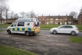 Police Camera Enforcement Unit Van parked at side of the road to enforce speed restrictions.  Speed camera sign visable as blurred Royalty Free Stock Photo