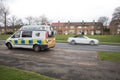 Police Camera Enforcement Unit Van parked at side of the road to enforce speed restrictions. Speed camera sign visable as blurred