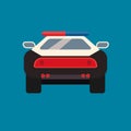 Police car back view transportation sign urban service. Black protection emergency vehicle siren. Officer guard vector icon