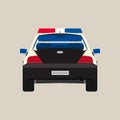 Police car back view vector flat icon. Vehicle cop isolated black patrol crime. Urban guard sheriff sedan headlight Royalty Free Stock Photo