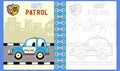 Police car cartoon in the road on building background Royalty Free Stock Photo