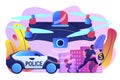 Law enforcement drones concept vector illustration.