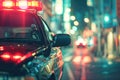 Police car with flashing lights on duty in urban night setting Royalty Free Stock Photo