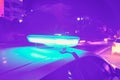 Police car flashing lights in the night selective focus Royalty Free Stock Photo